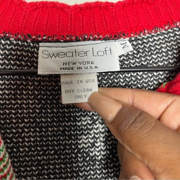 VTG Sweater Loft Women Cardigan Medium Christmas‎ Patchwork Presents Candy Cane - Picture 2 of 15